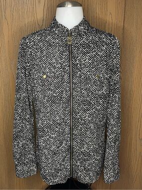 Small MICHAEL Michael Kors Black and White Zip-Front Top